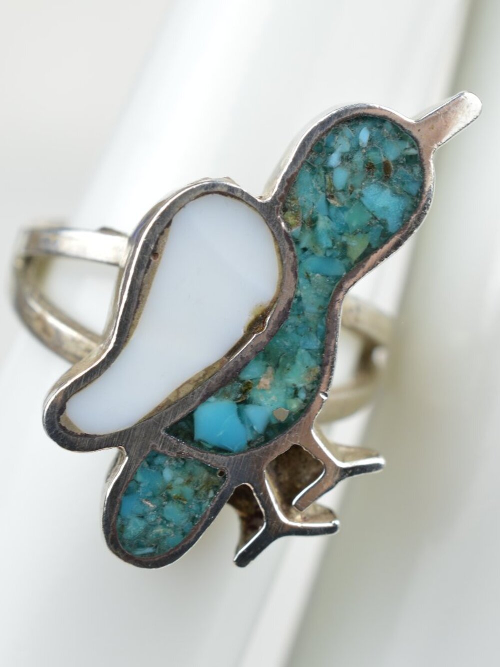Vintage Native American Sterling Silver Turquoise Bird Inlay Ring Size 6